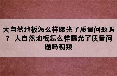 大自然地板怎么样曝光了质量问题吗？ 大自然地板怎么样曝光了质量问题吗视频